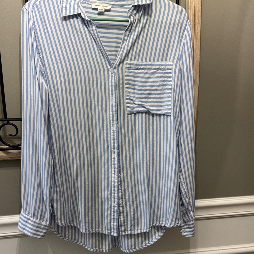 beachlunchlounge Light Blue Striped S rayon Lyocell Casual Shirt